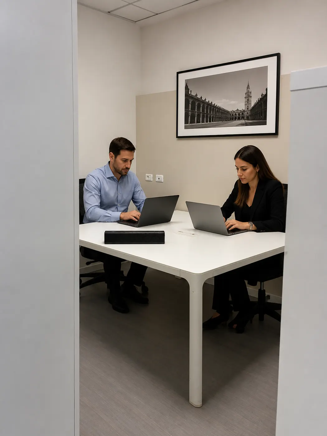Due professionisti al lavoro attorno a un tavolo
